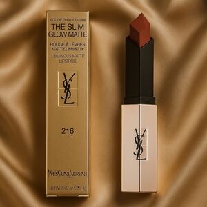 NIB YSL The Slim Glow Matte Lipstick - 216 Ambiguous Chestnut (NEW)